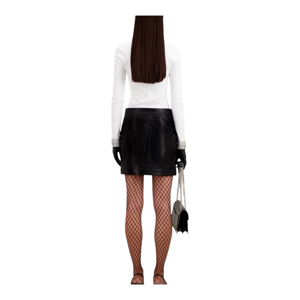 The Kooples Lambskin Leather Mini Skirt Black High Waist Zip Front Sz FR 2/US 6 - Picture 3 of 14